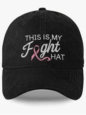 "This Is My Fight Hat" Embroidered Baseball Cap w/ Pink Ribbon - Breast Cancer
